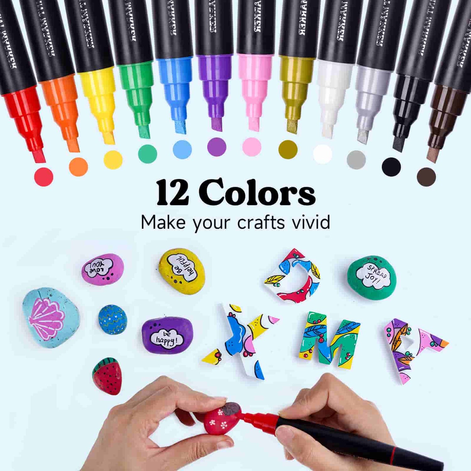 Paint Pens Acrylic Markers for Rock Painting, 12 Colors Paint Markers Kit  for