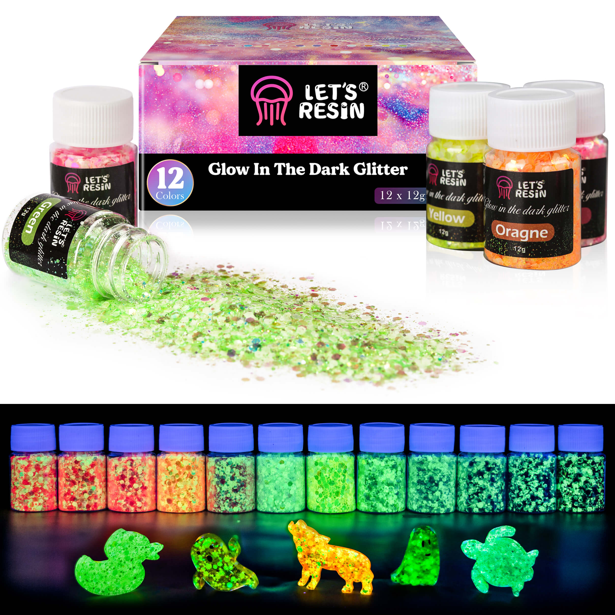 Glow in The Dark Glitter - 12 colors