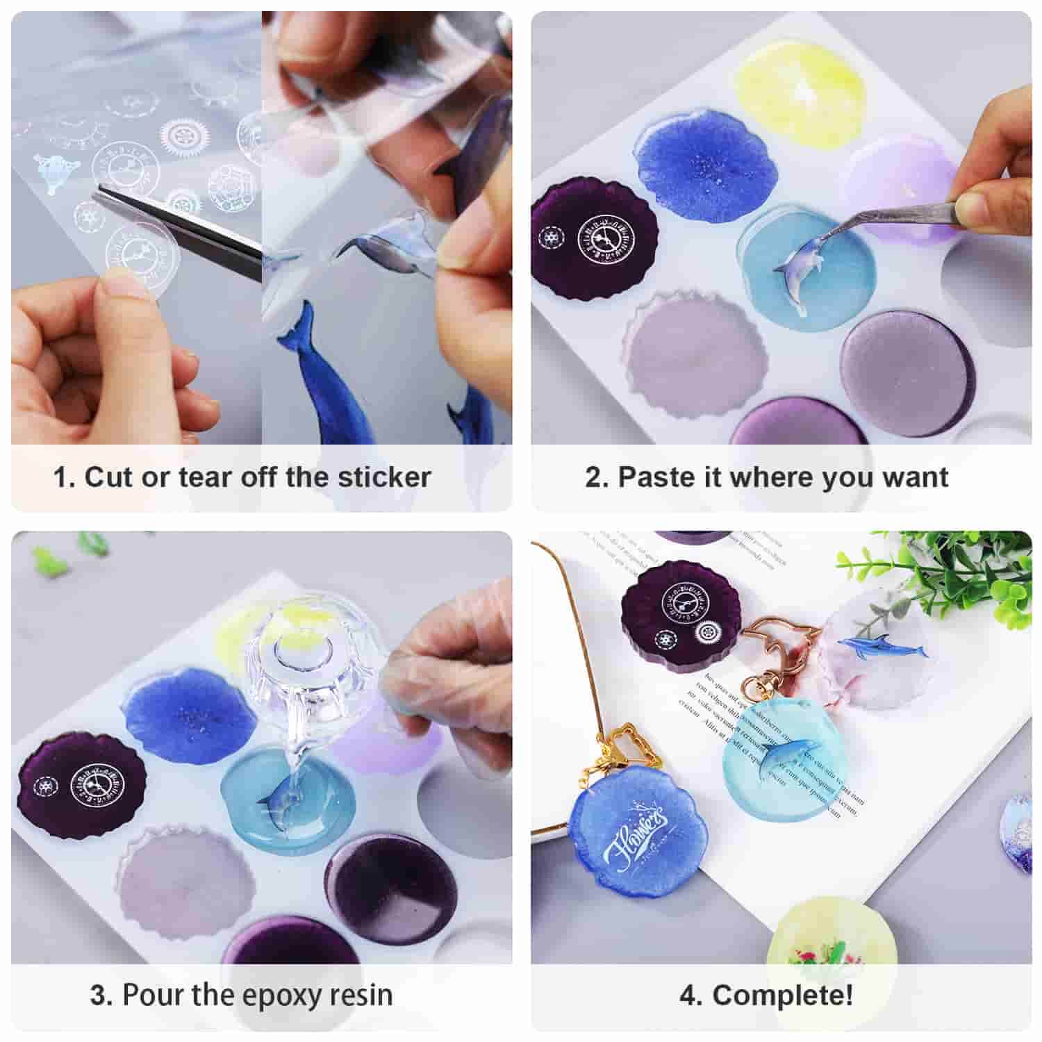 Glitter Hot Stamping Resin Clear Film Resin Stickers Kit for Silicone Resin  Mold