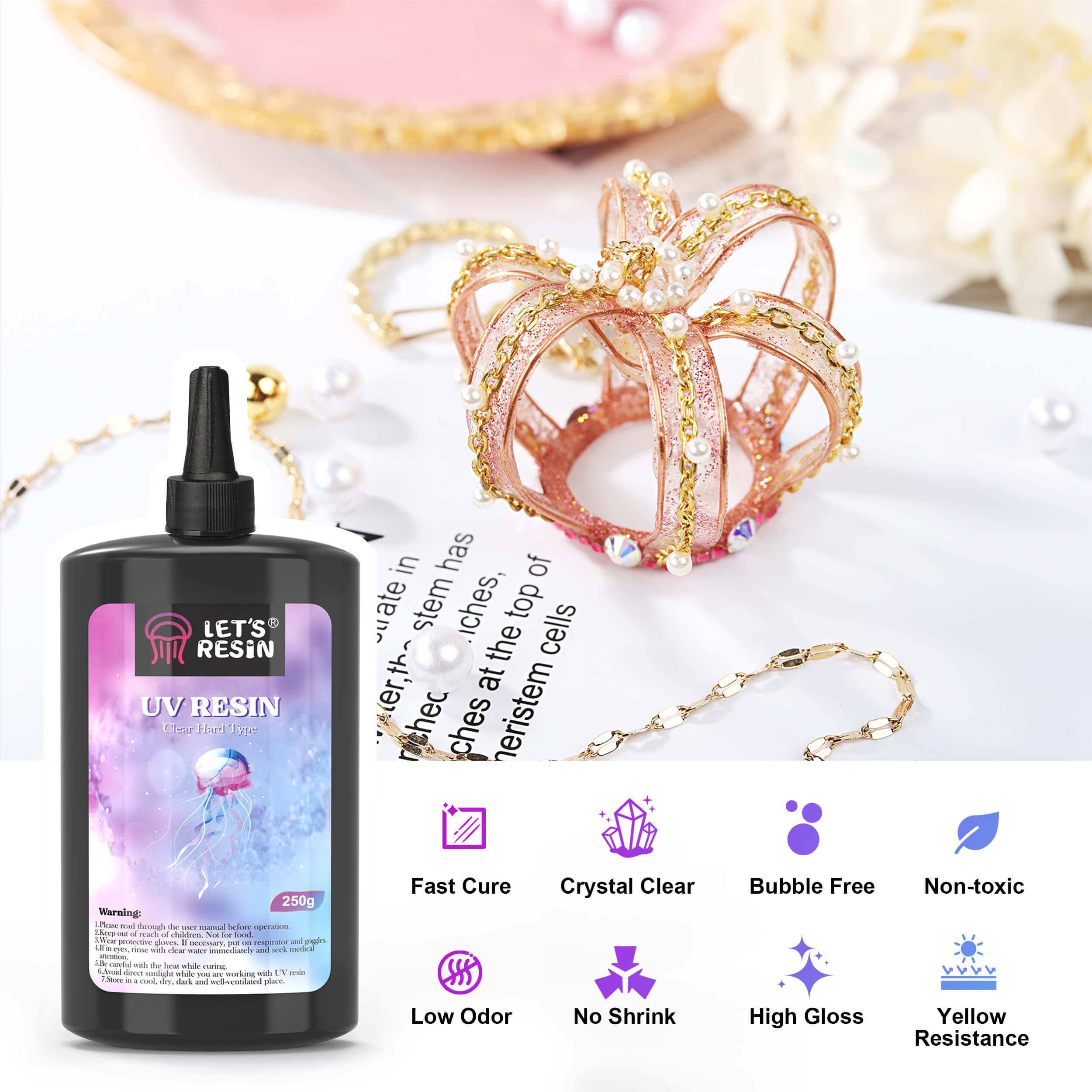 500g Crystal Clear UV Resin No Shrinkage Fast Curing + Clear Gloss Sealer  Shiny Finish 15ml for Jewelry Making Crafts DIY