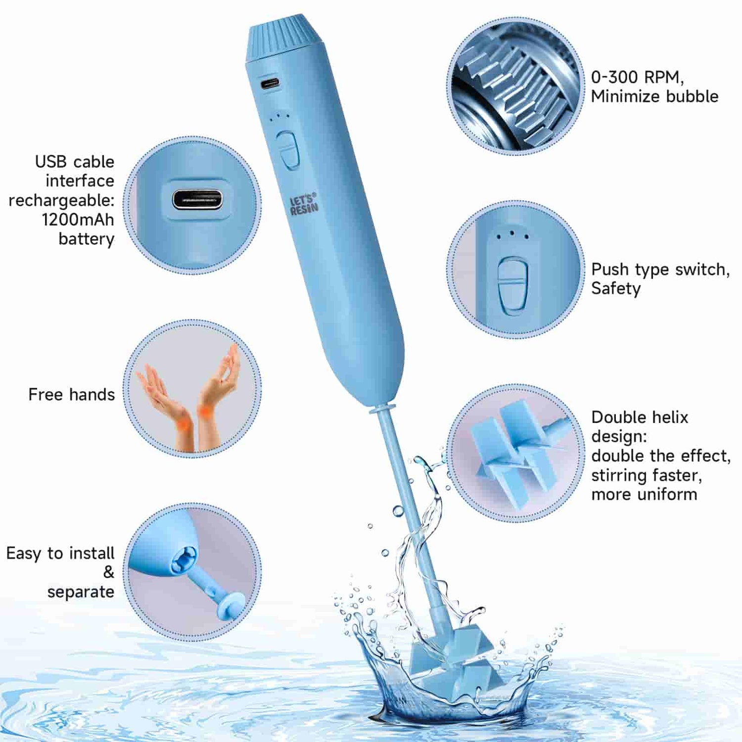 Electric Epoxy Resin Mixer Handheld Resin Stirrer with 4 Reusable