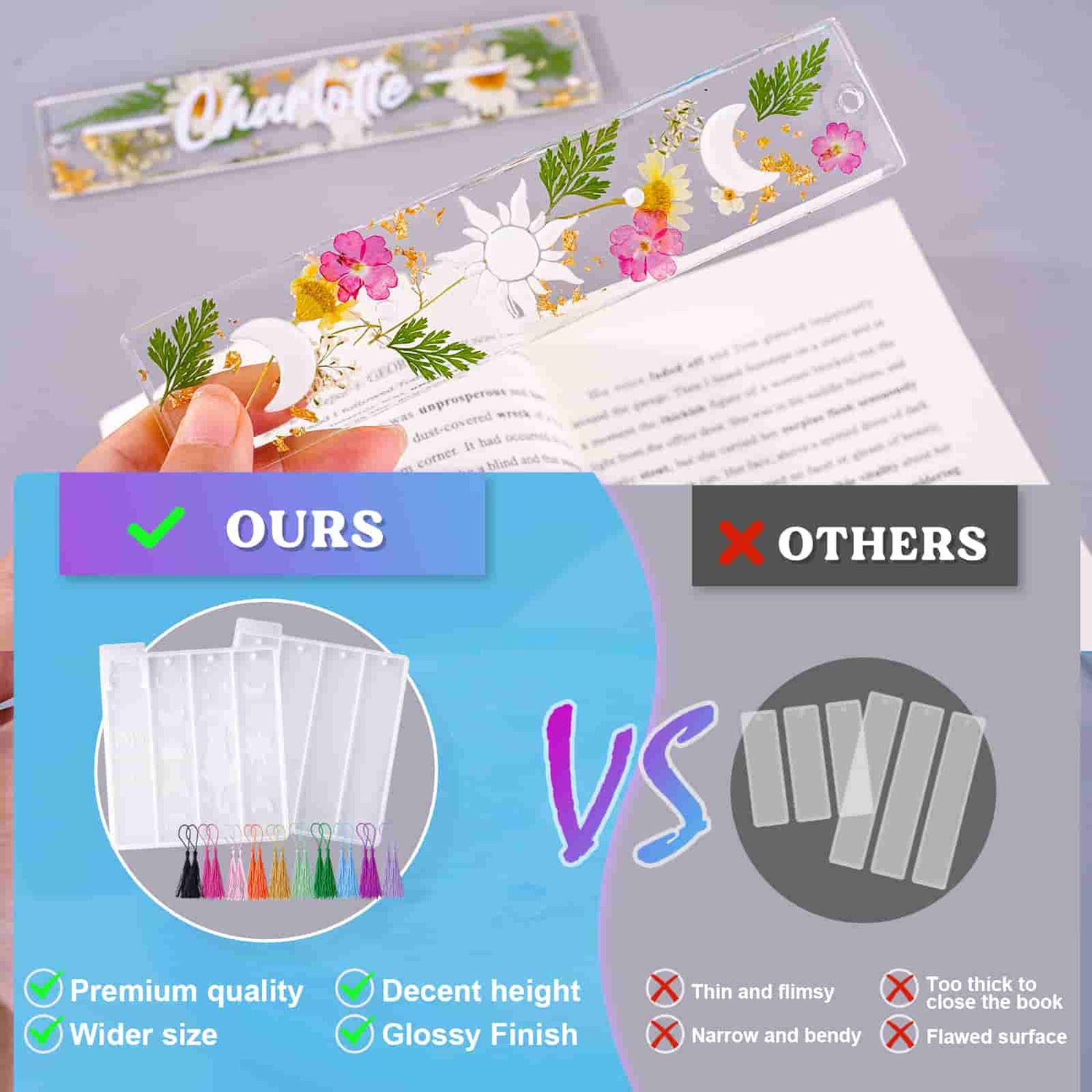 30pcs Diy Craft Blank Acrylic Bookmark Home School Multicolor Tassel With  Hole