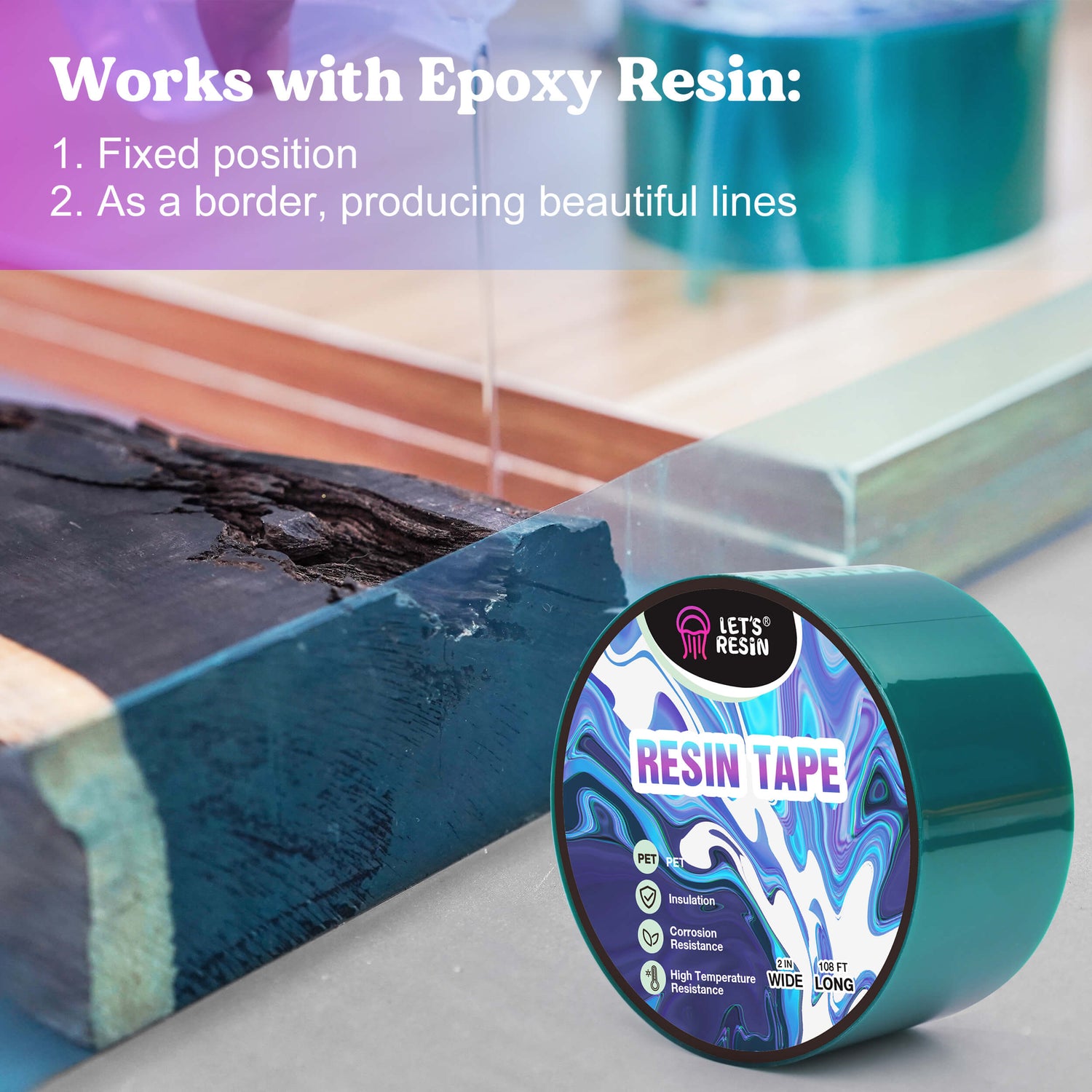 LET'S RESIN Resin Tape,2Inch Wide x 108FT Long Epoxy Tape, Thermal