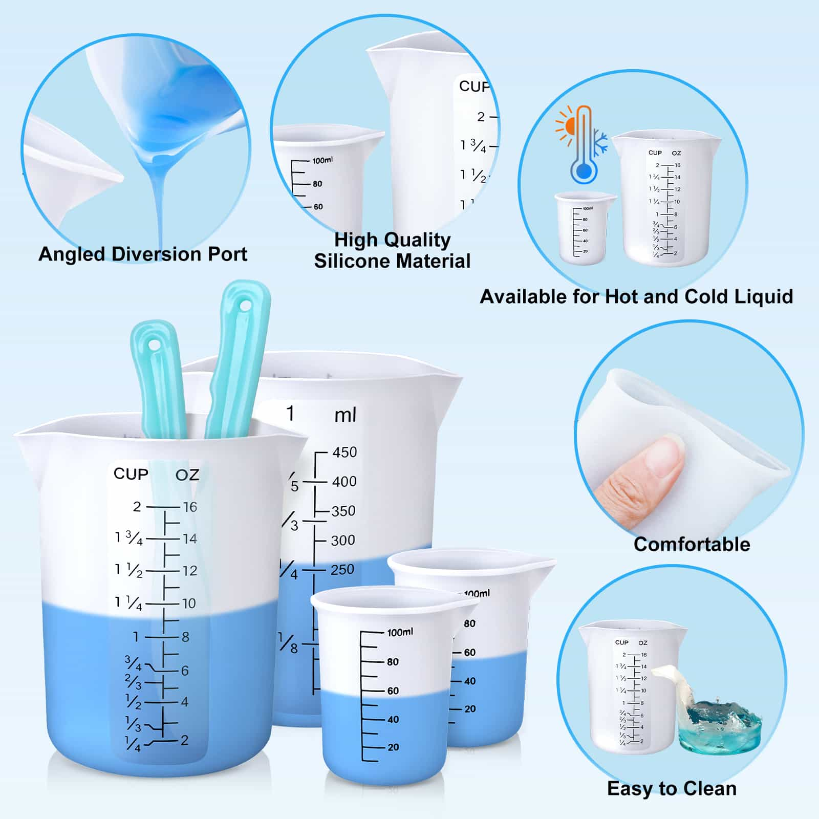 Silicone Measuring Cups - 450ml &amp; 100ml