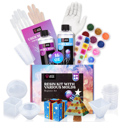 LET'S RESIN Resin Kit for Beginners,30oz Resin Starter Kit with Coaster  Molds,Silicone Sphere Molds Set, Dried Flowers, Foil Flakes,Resin  Cups,Resin