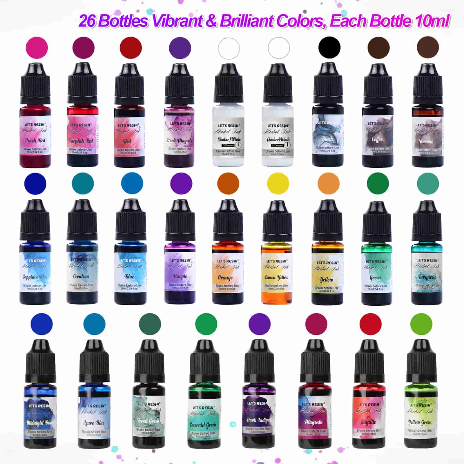 High Concentrated Alcohol Ink Set - 26 color/Each 10ml