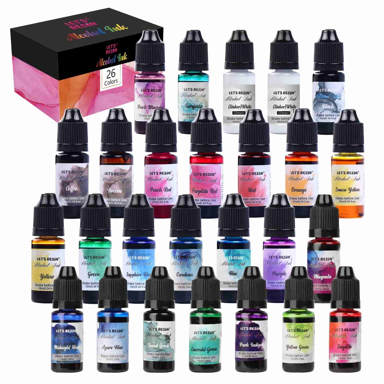 Alcohol Ink Set, 30 Bottles Vibrant Colors Concentrated Alcohol-Based Ink,  Metal Dyes, for Resin Petri Dish Making, Epoxy Resin Art, Tumbler Cup  Making,Painting, 10ml /Each